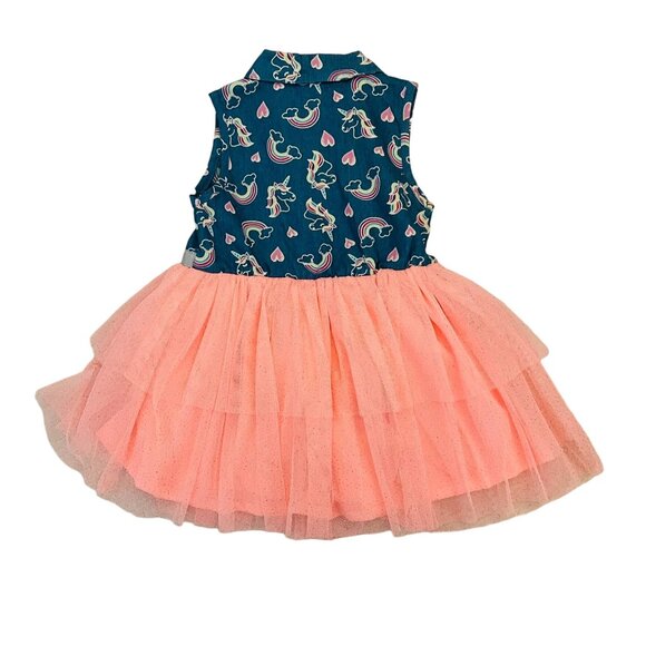 Little Lass Toddler Girls 24M Rainbow Unicorn Denim and Tutu Dress - Picture 2 of 6